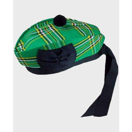 Scottish Irish National Tartan Glengarry Hat With Black Pom