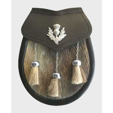 Seal Skin Leather Sporran Thistle Badge on Leather Flap Chain