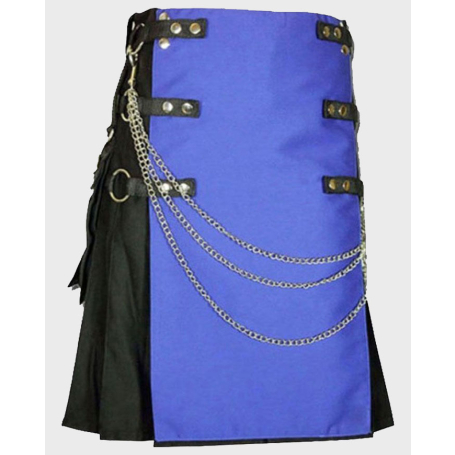 Stylish Black & Blue Hybrid Kilt With Silver Chain