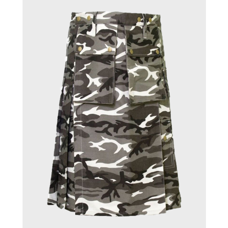 Urban Snow Camouflage Utility Kilt With Cargo Pockets