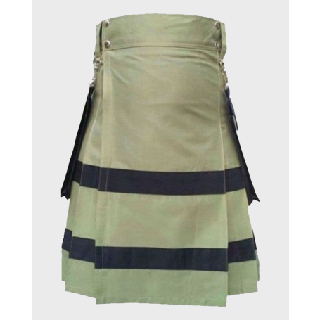 Utility Kilt in Olive Green with Black Stripes Back