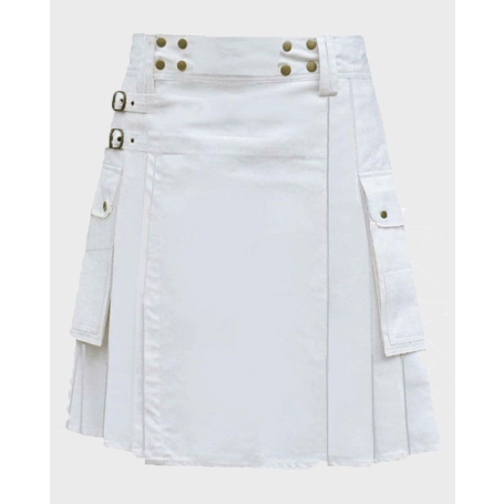 White Utility Kilt With Cargo Pockets for Men