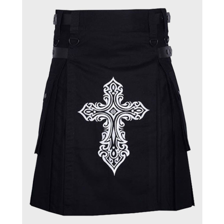 White Embroidered Celtic Kilt