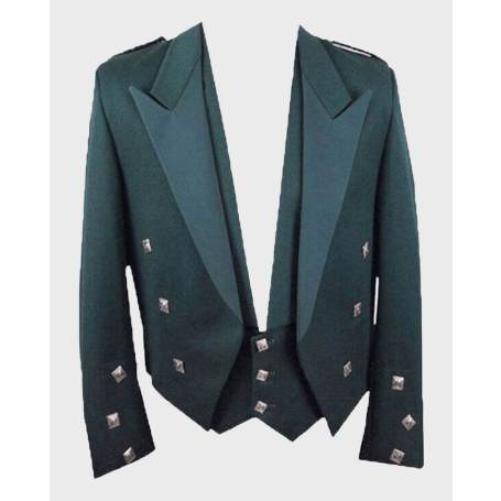 Wool Green Prince Charlie Jacket & Waistcoat Set for Men,Green Jacket