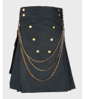 Black Fashion Utility Kilt with Chain Stripes