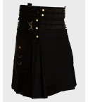 Black Utility Kilt with Detachable Pockets