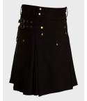 Black Utility Kilt with Straps & Cargo Pockets