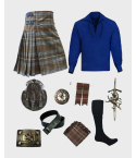 Fraser Weathered Tartan Kilt With Scottish Blue Ghillie Shirt Accessories Deal
