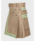 Khaki Firefighter Utility Kilt with Silver Stripes