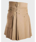 Khaki Utility Kilt with Cargo Pockets