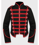 Men Gothic Black Red Military Drummer Jacket, Red Military Jacket