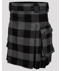 Modern Grey Tartan Utility Kilt
