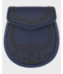 Navy Blue Scottish Semi Dress Leather Sporran With Chain Belt,Black Silver Chain