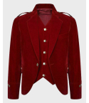 Red Velvet Highland Wedding Argyle Jacket & Waistcoat Set,Red Velvet Jacket,Kilt Jacket