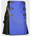 Stylish Black & Blue Hybrid Kilt With Silver Chain