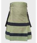 Utility Kilt in Olive Green with Black Stripes Back